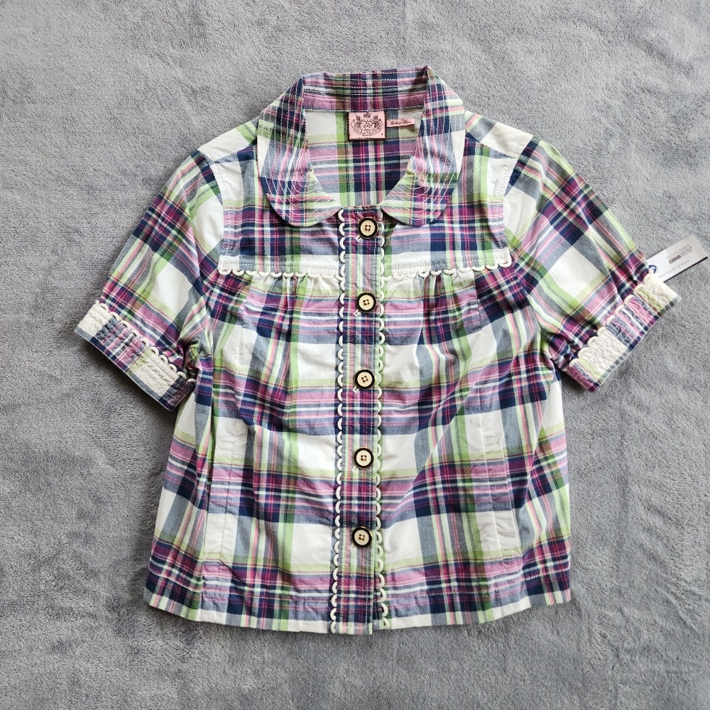 Juicy Couture Retro NWT Multicolor Plaid Button Down Cropped Shirt
